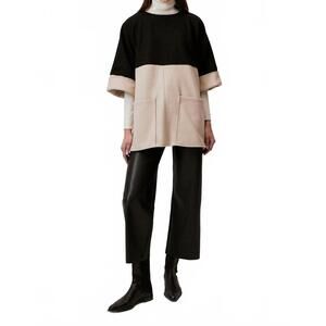 NEW TOUCHE PRIVE two tone zip-side oversized poncho jacket in black / beige